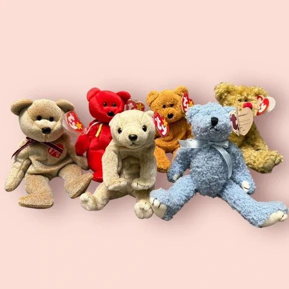 Ty Beanie Baby Attic Treasures Teddy Bear Lot 6 Mixed Styles Plush Vintage Tags - Picture 2 of 16